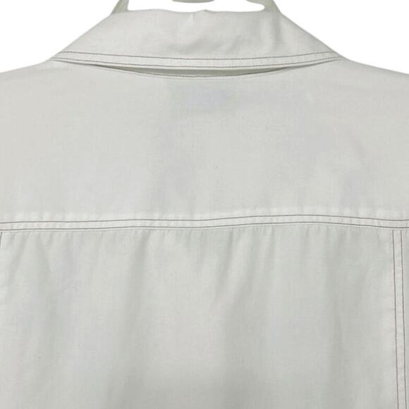 Oscar By Oscar De La Renta White Cotton Pink Trim Long Sleeve Button Down Top 10 - Picture 6 of 13